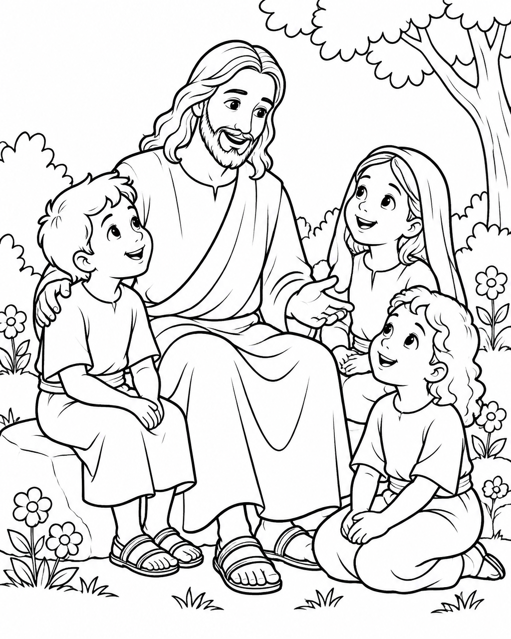 Desenho de Jesus com crianças
